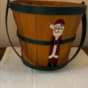 Festive Wooden Basket with Santa Design